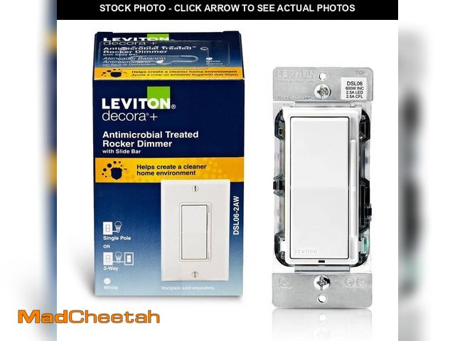 Lot 74-13051074 - Leviton Decora Slide Dimmer Switch Antimicrobial Treated for Dimmable LED, Halogen and Incandescent ...