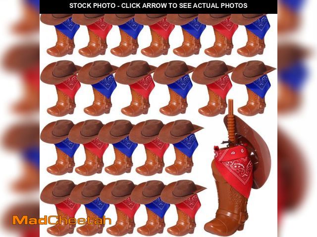 Lot 74-11559170 - Xtinmee 72 Pcs Cowboy Party Favor Cowboy Boot Cups with Mini Hats Paisley Bandanas Set for 12/24 Gue...