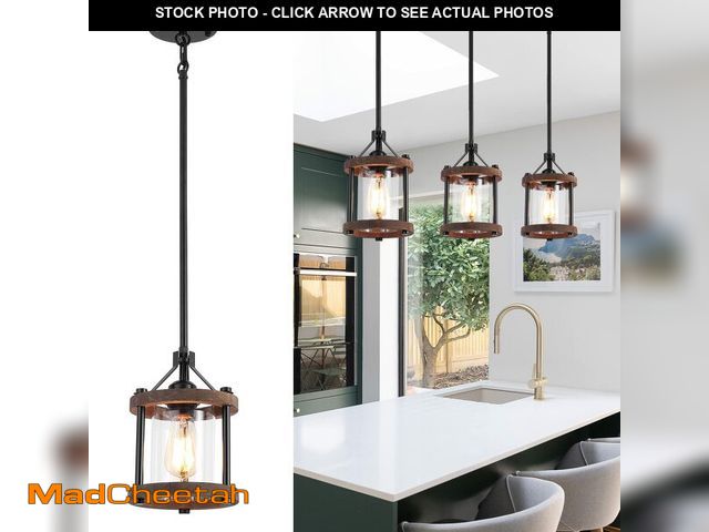 Lot 74-14152741 - SGLfarmty Farmhouse Pendant Light for Kitchen Island, 1 Pack Rustic Black and Wood Light Fixtures wi...