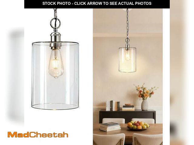 Lot 74-14365673 - Nwaprh Modern Pendant Light, 7.7" Clear Glass Cylinder Pendant Light Fixture with Brushed Nickel Fin...