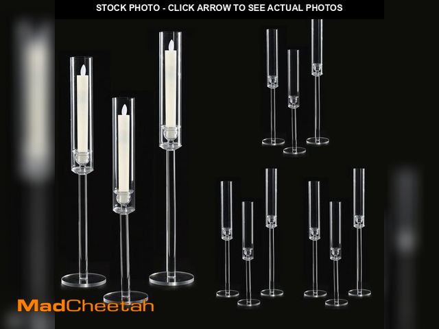 Lot 74-14386473 - Vincidern 12pcs Clear Taper Candle Holder, Wedding Centerpieces for Tables, Acrylic Candlestick Hold...