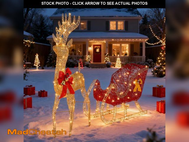 Lot 74-12778752 - Christmas Reindeer Sleigh Set Outdoor Decoration Holiday Decor LED Lights,Gold Ktaxon - UNUSED