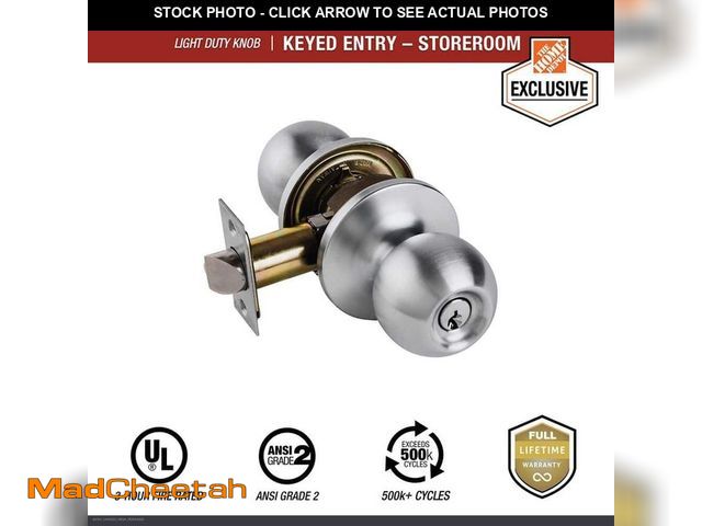 Lot 74-14255889 - Universal Hardware Light Duty Commercial Storeroom Knob, UL 3-Hour Fire, ANSI Grade 2, Satin Chrome ...