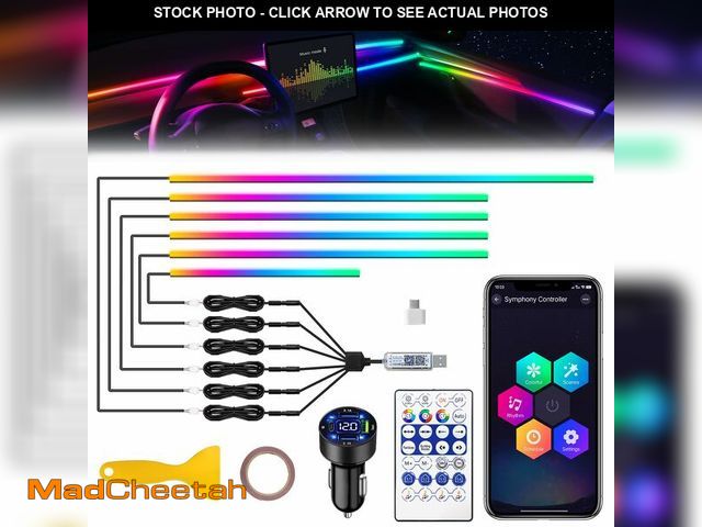 Lot 74-14144224 - Acrylic Interior Car LED Strip Light with USB/Type C/4-Port Cigarette Lighter, Dreamcolor 6 in 1 wit...