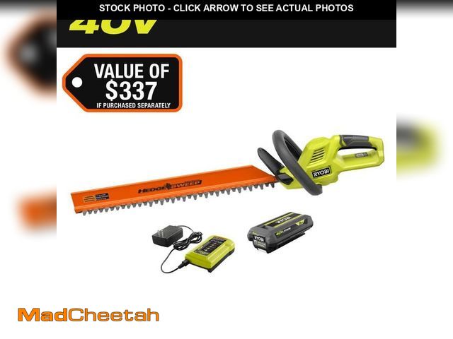 Lot 74-14114123 - RYOBI 40V 24 in. Cordless Battery Hedge Trimmer with 2.0 Ah Battery and Charger - UNUSED
