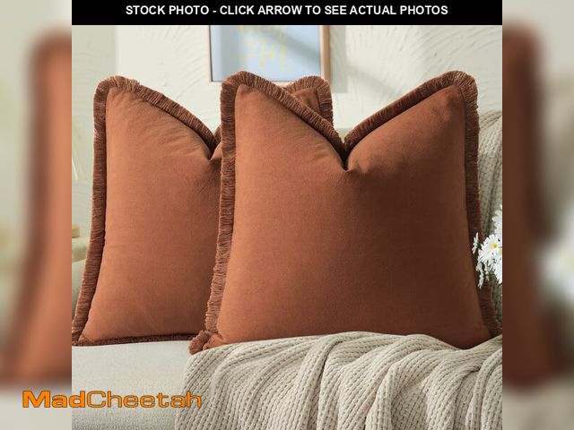 Lot 74-12609614 - ZWJD Pillow Covers 24x24 Set of 2 Rust Throw Pillow Covers with Fringe Chic Cotton Decorative Pillow...