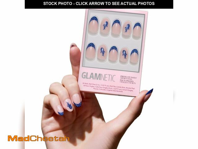 Lot 74-14147855 - Glamnetic Press On Nails - Short Oval Fake Nails with Blue French Tips, Polka Dots &amp; Whale Accen...