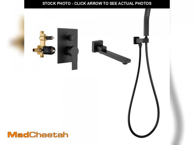 Lot 74-12365114 - Fapully Single Handle Wall-Mount Roman Tub Faucet with Handheld Shower in Matte Black - UNUSED