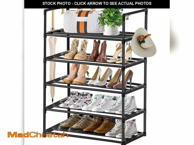 Lot 74-12779612 - 5 Tiers Shoe Rack with Hook, Stackable Shoe Organizer Storage for Shoe and Boot, Shoe Shelf for Clos...