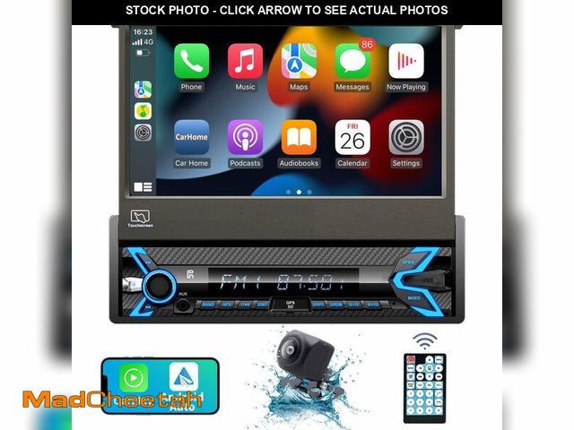 Lot 74-14065506 - TONIKPMS-T Motorized Single Din Touchscreen Car Stereo with Apple CarPlay &amp; Android Auto, Blueto...