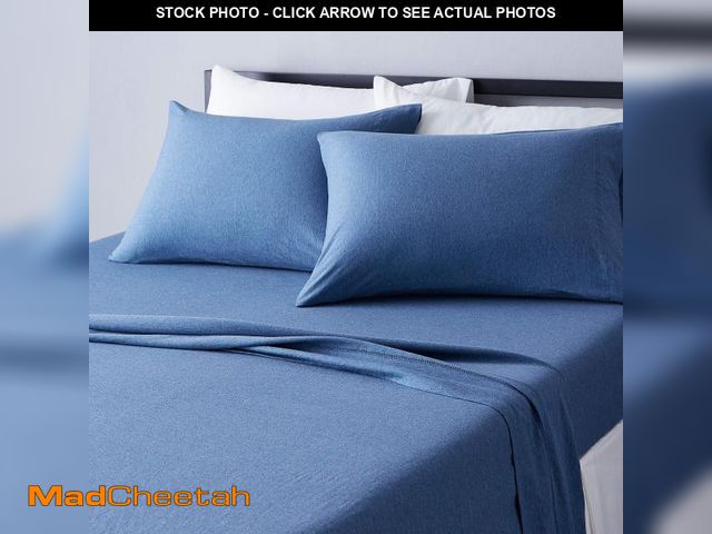 Lot 74-12303828 - Basics Cotton Jersey 4-Piece Bed Sheet Set, King, Chambray Blue, Solid - USED