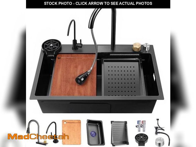 Lot 74-12480234 - Black Nano Kitchen Sink 304 Stainless Steel Waterfall Sink Single Bowl Workstation Kitchen Sink With...
