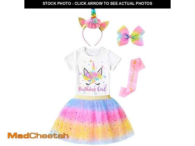 Lot 74-12711196 - Doctor Unicorn Girls Birthday Costume Outfit Set Pink Yellow Blue Tutu, Unicorn Shirt, Headband, Hai...