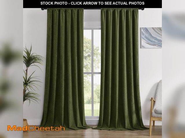 Lot 74-12313014 - SMILETIME Forest Green Chenille Velvet Curtains 52x96inch Rod Pocket Luxurious Thermal Insulated Sou...