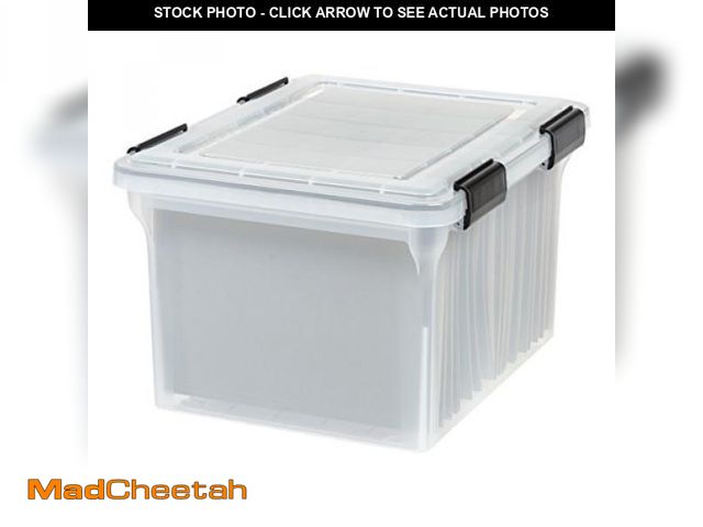 Lot 74-12098299 - IRIS USA Plastic File Letter/Legal, Water Resistant Document Box, Durable Lid, Seal w/Secure Latchin...