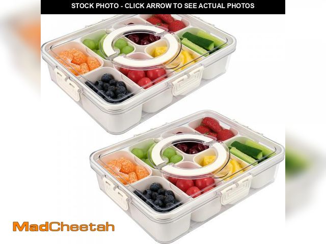Lot 74-12443045 - TAROSE Snackle Box Container, 2 Packs 8 Compartments Divided Serving Tray with Lid and Handle, Porta...