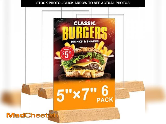 Lot 74-11844616 - 5x7 Acrylic Sign Holder - T Shape Clear Flyer Holder with Wood Base, 6 Pack Double Sided Picture Fra...