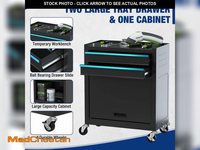 Lot 74-14604564 - WORKPRO 24.5 inch 2-Drawer Rolling Tool Chest, Sliding Metal Drawer Rolling Tool Storage Cabinet, Re...