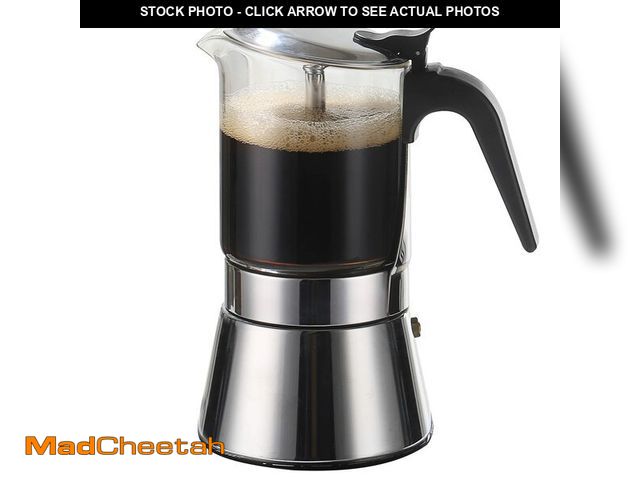 Lot 74-12607548 - SIXAQUAE Stovetop Espresso Maker, Crystal Glass-top &amp; Stainless Steel Espresso Moka Pot,Classic ...