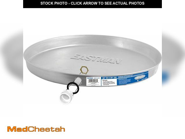 Lot 74-13040097 - (MISSING HARDWARE) Eastman Aluminum Water Heater Drain Pan with PVC Fittings, 28 Inch ID x 30 Inch O...