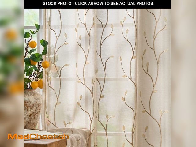 Lot 74-13626320 - jinchan Sheer Curtains for Bedroom 96 Inch Length Leaf Embroidered Semi Sheers for Living Room Botan...