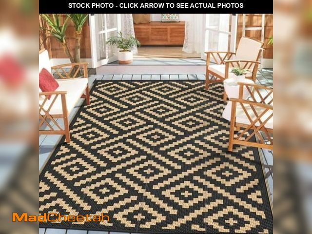 Lot 74-12402395 - DEORAB Outdoor Rugs Waterproof Plastic Straw Mat 8 X10  Reversible for RV Patio Deck Beach Black &am...