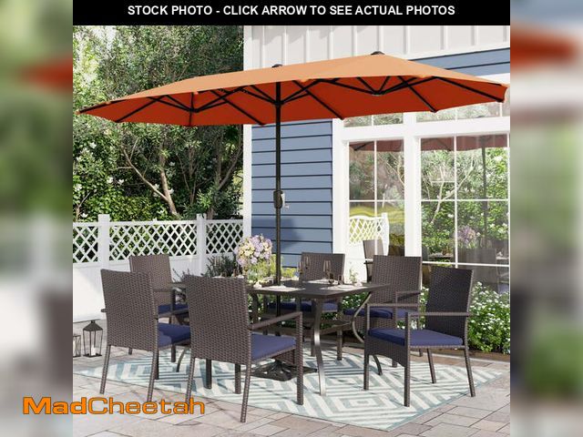 Lot 74-14071673 - Alpha Joy 13x6.5ft Double-Sided Extra Large Outdoor Patio Market Rectangle Umbrella with Crank Handl...