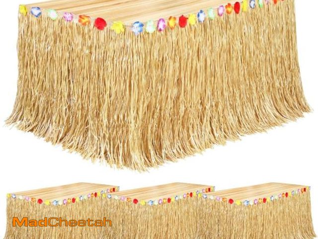 Lot 74-12326414 - Fovths 4 Pack Luau Grass Table Skirt Natural 9 Feet x 29.5 Inch Hawaiian Table Skirt for Tropical Ha...
