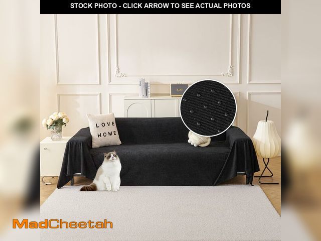 Lot 74-12439898 - MYSKY HOME Black Sectional Sofa Cover, Non-Slip Washable Blanket for Dogs, Kids, Pets - Super Soft S...