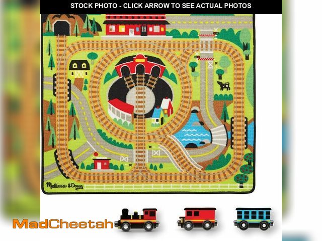 Lot 74-13042277 - Melissa &amp; Doug Round The Rails Train Rug with 3 Linking Wooden Train Cars (39 x 36 inches) - UNU...