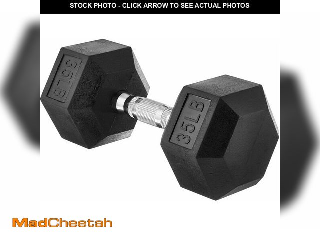 Lot 74-13075463 - Basics Rubber Hex Dumbbell Hand Weight, 35 Pounds, Single, Black - UNUSED
