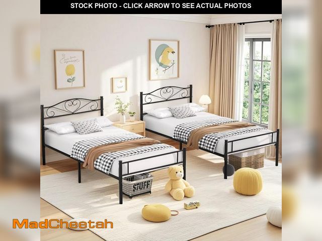Lot 74-12397048 - VECELO Twin Size Bed Frames with Headboard and Footboard, Iron Mattress Foundation No Box Spring Nee...