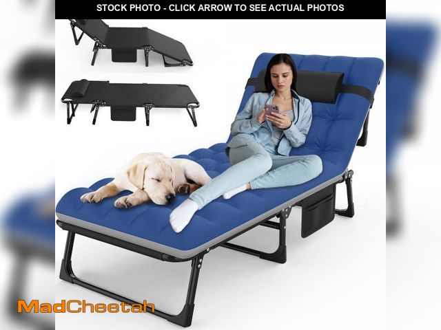 Lot 74-12482132 - GVDV Portable Folding Camping Cot - Comfort Mattress &amp; Pillow, Multi-Position Folding Chaise Lou...