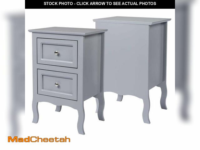 Lot 74-12834894 - UBesGoo Nightstand, 2-Drawer Bedside Table, Wood End Side, Country Style Set of 2, Gray - UNUSED