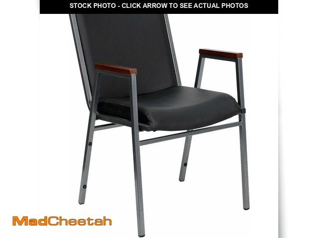 Lot 74-14611942 - (LIGHT DAMAGE)  Flash Furniture HERCULES Series Heavy Duty Black Vinyl Stack Chair with Arms and Gan...