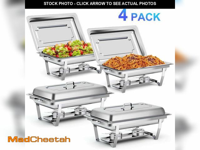 Lot 74-13055934 - (MISSING HARDWARE) Bluebow 4 Pack Chafing Dishes for Buffet Set, Stainless Steel Catering Chafer, Se...