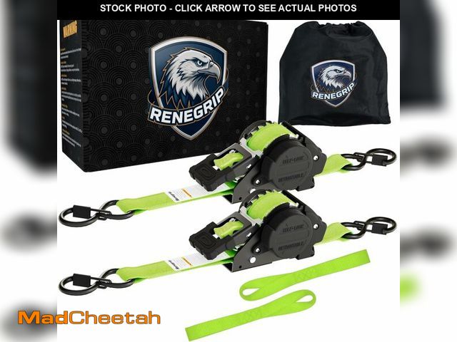 Lot 74-14271740 - Renegrip Retractable Ratchet Straps Heavy Duty Tie Down 1''*12ft Breaking Strength 1760LBS Cargo Sec...