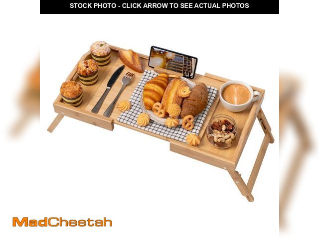 Lot 74-12309170 - Lavievert Expandable &amp; Height Adjustable Bed Tray Table with 360ÃÂ° Rotating Phone Holder, Bamb...