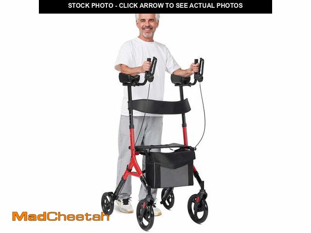 Lot 74-13642683 - Maxkare Upright Rollator Walker with 5+3 Adjustable Height, Folding Stand Up Walker with Large 360Â°...