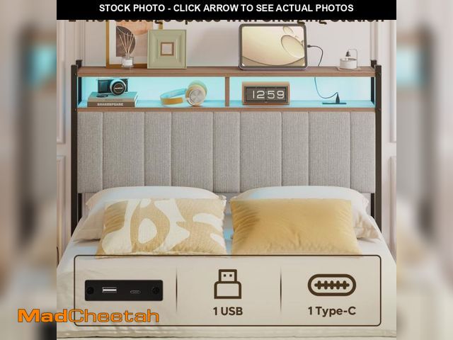 Lot 74-12402884 - Pinmoco Headboard for Full Size Bed with Storage, Linen Upholstered Head Board with LED Light and Ch...