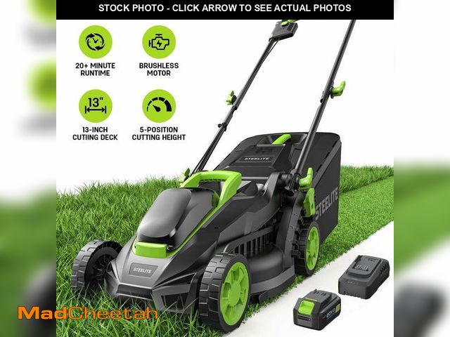 Lot 74-14585652 - Steelite 13-Inch Cordless Lawn Mower, 21V Electric Lawn Mowers with Brushless Motor for Garden,5 Hei...