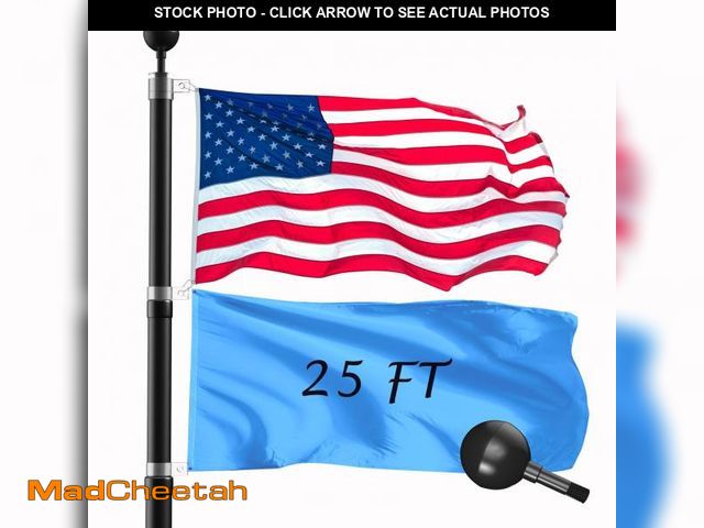 Lot 74-12541513 - Wphold 25FT Telescopic Flag Pole Kit: Extra Thick Telescoping Flag Poles, Black Heavy Duty Flag Pole...