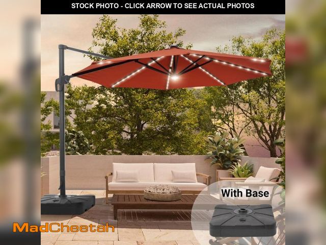 Lot 74-12088969 - Sonkuki 11 ft. Round Solar LED Aluminum 360-Degree Rotation Cantilever Offset Outdoor Patio Umbrella...
