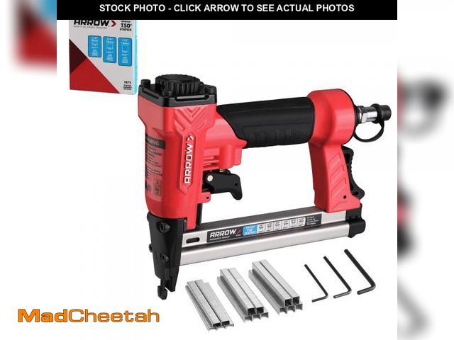 Lot 74-12111388 - Arrow Pneumatic Staple Gun, Oil-Free Upholstery Stapler with 3750 Pieces T50 1/4", 3/8", 1/2" Staple...