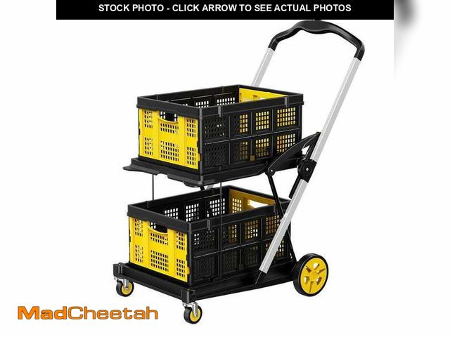 Lot 74-14306773 - LITEKON Tool Cart 29.9 in. 200 lbs. Multi Functional Collapsible Carts with 2 Storage Crates, Yellow...