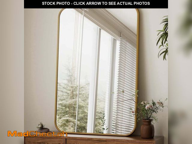 Lot 74-13482214 - BEAUTYPEAK 24"x36" Wall Mirror Rounded Corners Hanging Vanity Mirror Gold - UNUSED