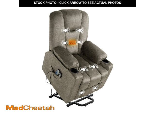Lot 74-13036706 - HOMESTOCK Gray Faux Leather Power Lift Recliner Chair with Remote, Comfortable Electric Reclining Ch...