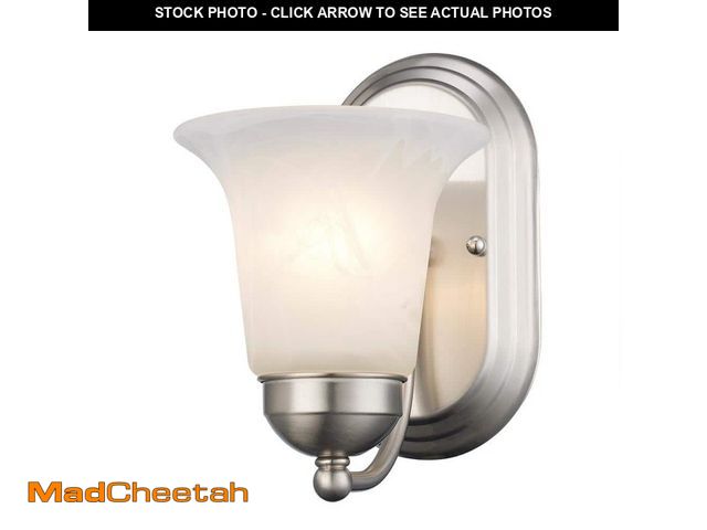 Lot 74-12775574 - Bel Air Lighting Cabernet Collection 1-Light Brushed Nickel Wall Sconce Light Fixture with White Mar...