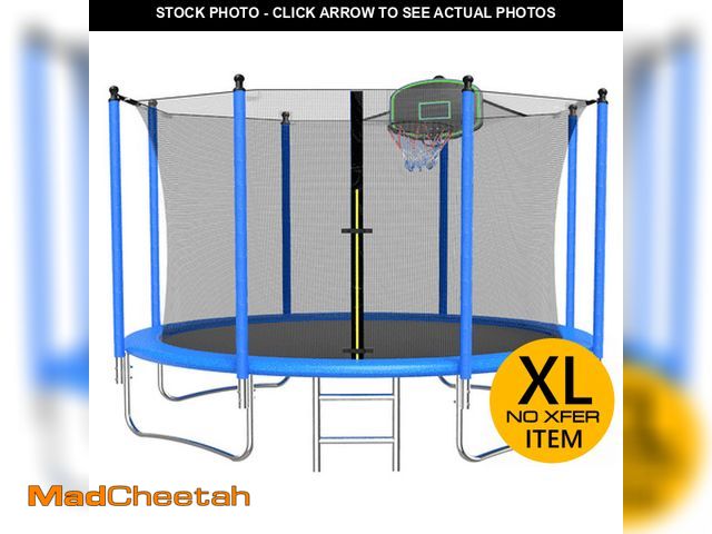 Lot 74-11800452 - SEGMART 12FT Trampoline for Kids with Basketball Hoop and Enclosure Net/Ladder  Blue - USED