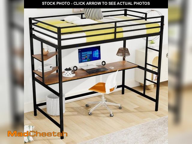 Lot 74-12526429 - *SEE DETAILS* Full Size Loft Bed with Desk and Storage Shelves,Heavy-Duty Loft Bed Full for Kids,Met...